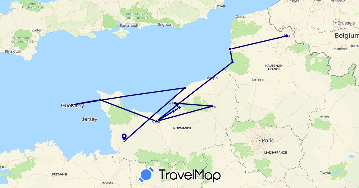 TravelMap itinerary: driving in France, Guernsey (Europe)